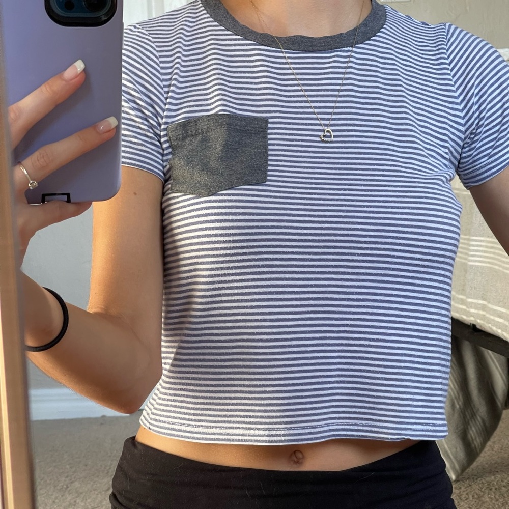 H.I.P. Blue & White Striped Cropped T-Shirt (XS)